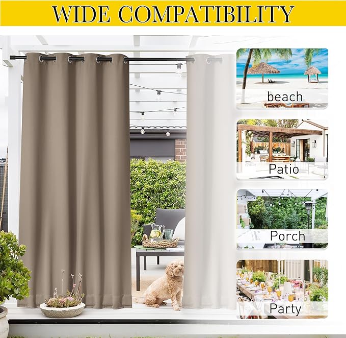NICETOWN 2 Panels Outdoor Curtains Waterproof Fixed Grommet/Back Tab on Top & - Image 7