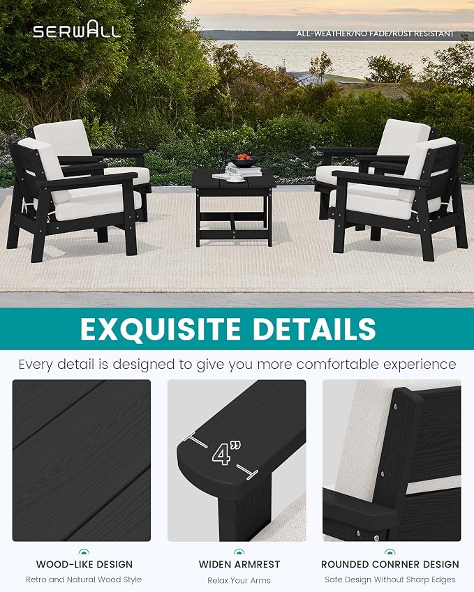 SERWALL Outdoor Patio Furniture Set, 5 Piece HDPE Patio Conversation Sets - Image 4