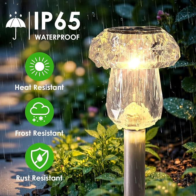 Mancra 8 Pack Solar Pathway Lights Outdoor, Mushroom Solar Garden Lights - Image 4