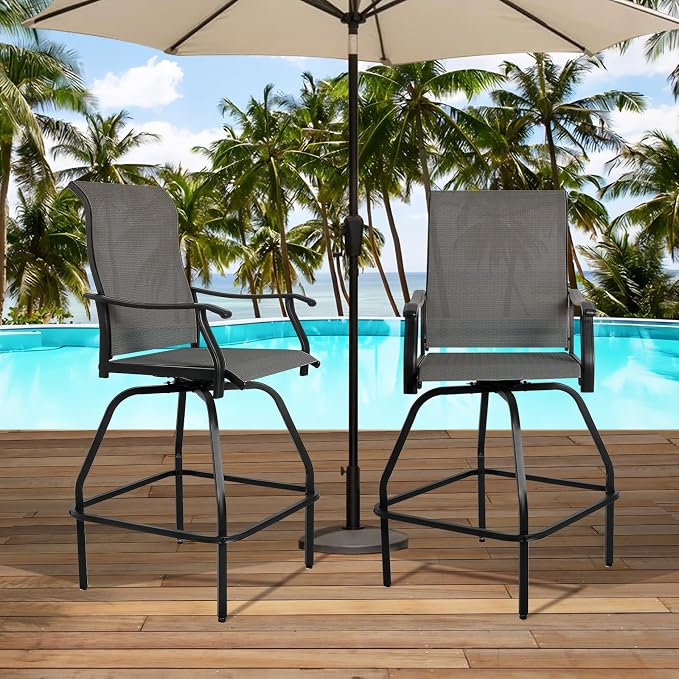 LEVELEVE Patio Bar Set 4pcs Swivel Bar Stools Outdoor Bistro Textilene - Image 2