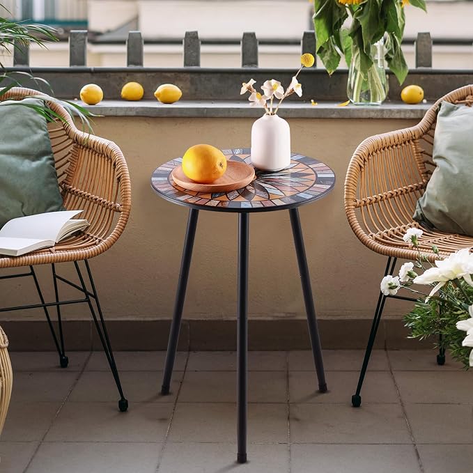 Party Zealot 1 Pack Metal Mosaic Round Side Table Small 13.4" End Patio Round - Image 7