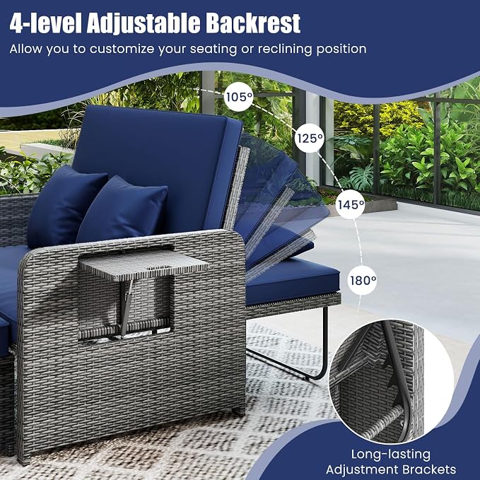 LDAILY Moccha Outdoor Daybed, Wicker Loveseat Sofa Set - Image 2