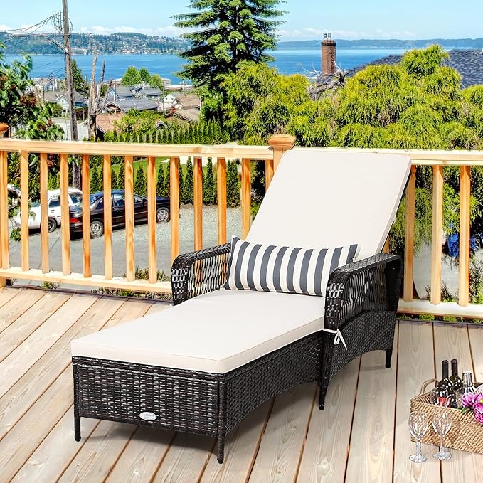 COSTWAY PE Rattan Chaise Lounge Chair, 6 Gear Adjustable Recliner - Image 2