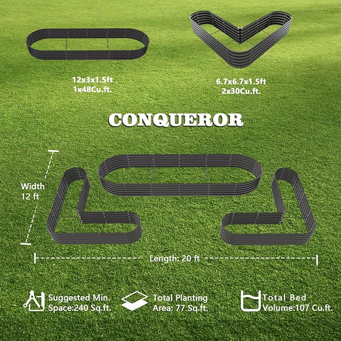 A ANLEOLIFE 3-Pack 12X3X1.5ft & 81x81x18 in Deep Root Galvanized Raised Garden - Image 2