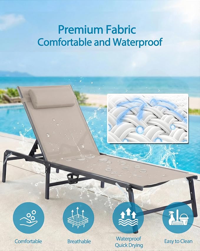 4 Pack Foldable Chaise Lounge Chair - Image 5