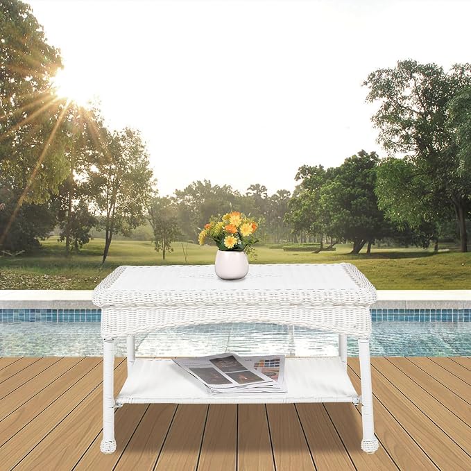 White Wicker Patio Coffee Table - Image 2
