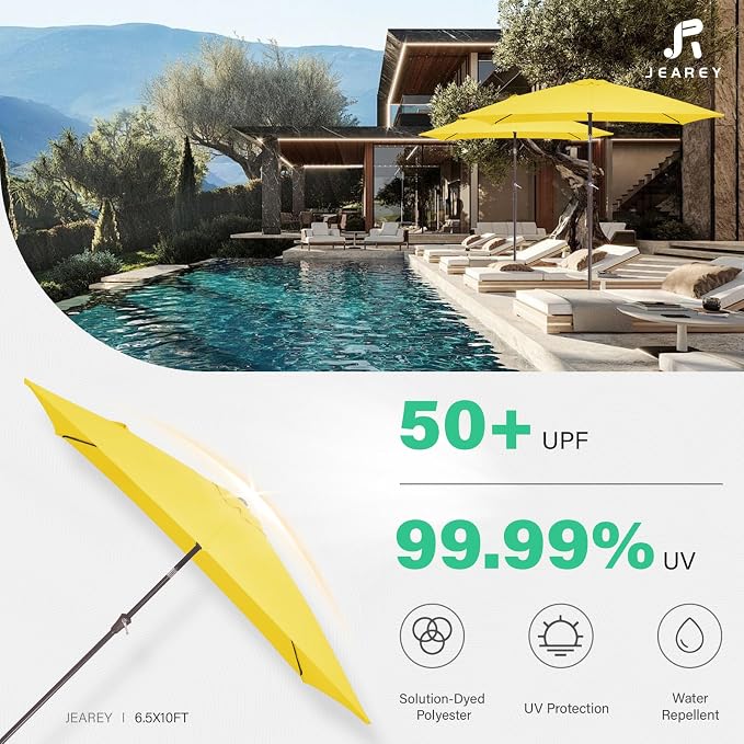 JEAREY 6.5x10 ft Rectangular Patio Umbrellas Outdoor Market Umbrella - Image 5