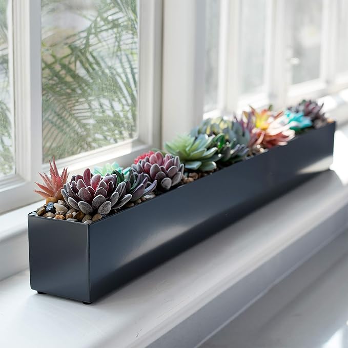 DR&Co Modern Grey Rectangle Planter Box, Narrow Box - Image 5