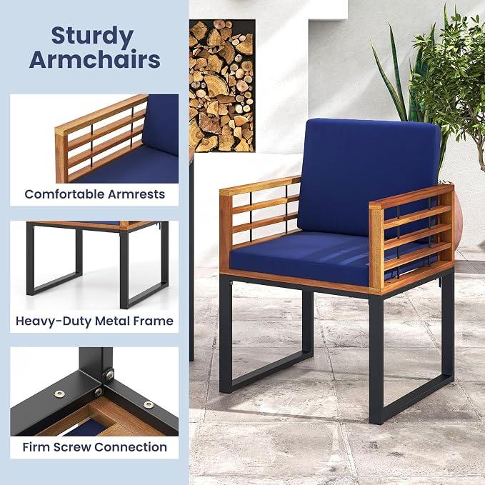 Tangkula 3 Piece Outdoor Dining Set, 2 Acacia Wood Armchairs - Image 8