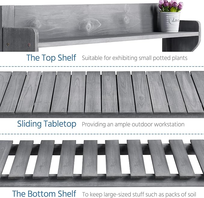 Yaheetech Potting Bench Table Outdoor Garden Potting Table Wooden Workstation - Image 3