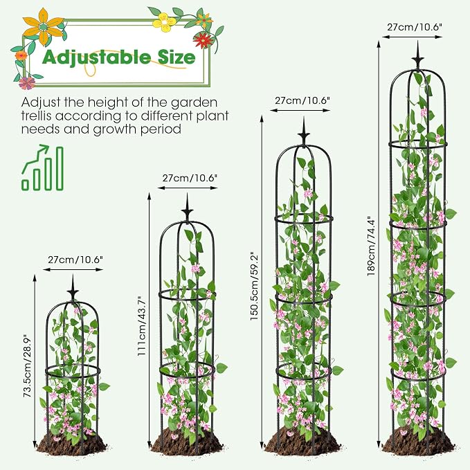 Tower Obelisk Garden Trellis for Climbing Plant，6.2FT/74.4" Rustproof Metal - Image 4