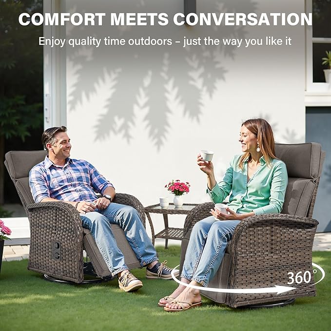 Dual-Adjust Swivel Outdoor Recliner Chair Set of 3 - Image 4