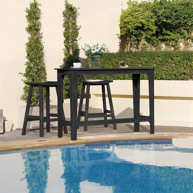 Outdoor Patio Bar Height Table and Tall Stools Set of 2, All-Weather HDPE High - Image 9