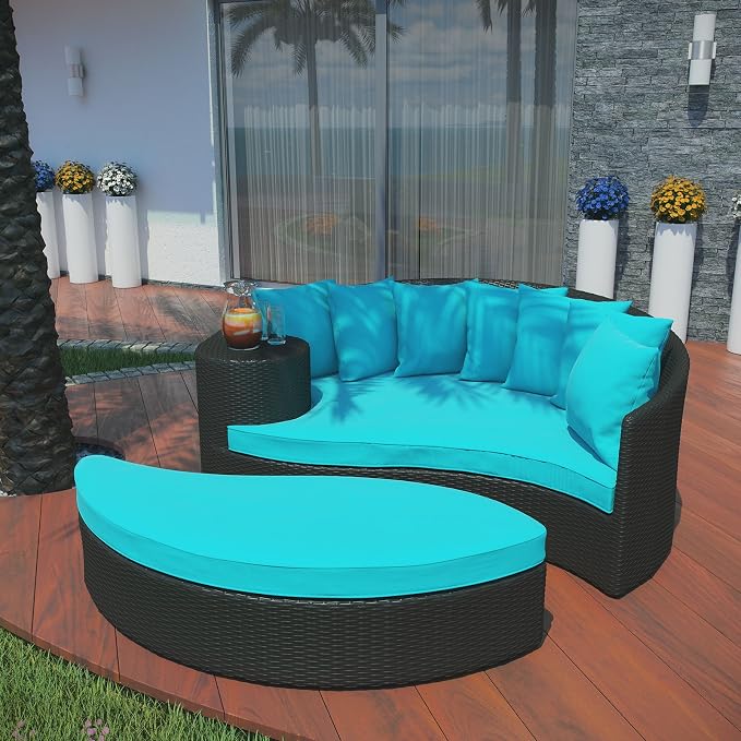 Modway Taiji Wicker Rattan Outdoor Patio Sectional Daybed in Espresso Turquoise by Modway