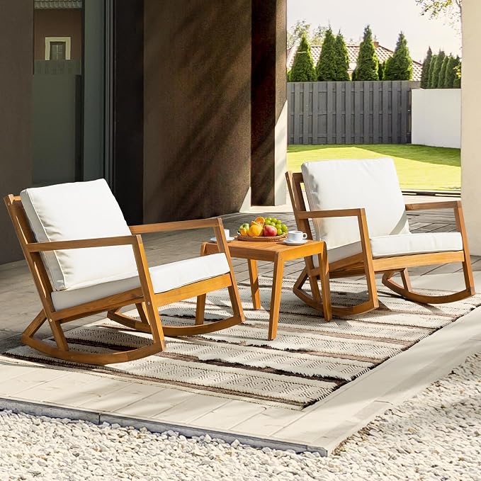 IDZO Rocking Chairs Design Heavy Duty 400lbs Capacity Wood Patio Bistro Set 3 - Image 2