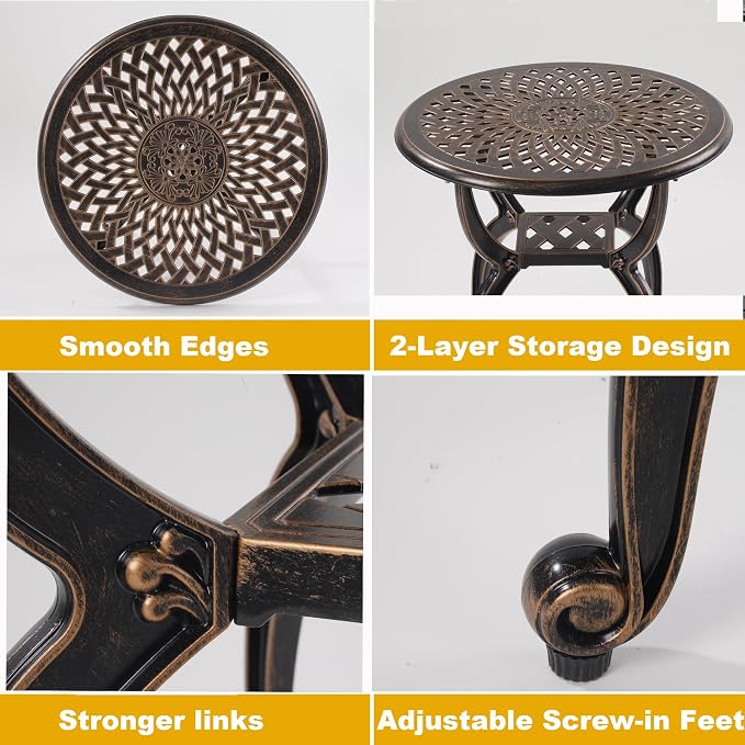 Cast Aluminum Outdoor Side Table, Small Patio Table, Outdoor Coffee Tables - Image 3