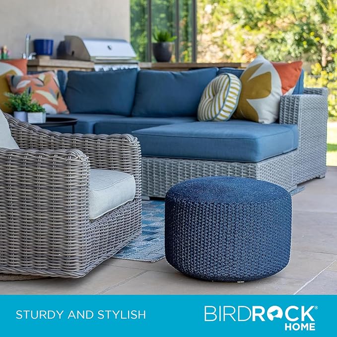 BIRDROCK HOME Outdoor Pouf Ottoman | Hand Woven Waterproof Foot Stool - Image 6