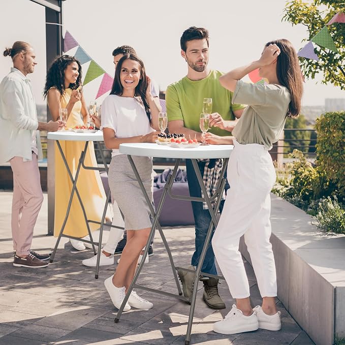 VINGLI 32" Plastic Folding Round Table Bar Height, HDPE Matrial - Image 2