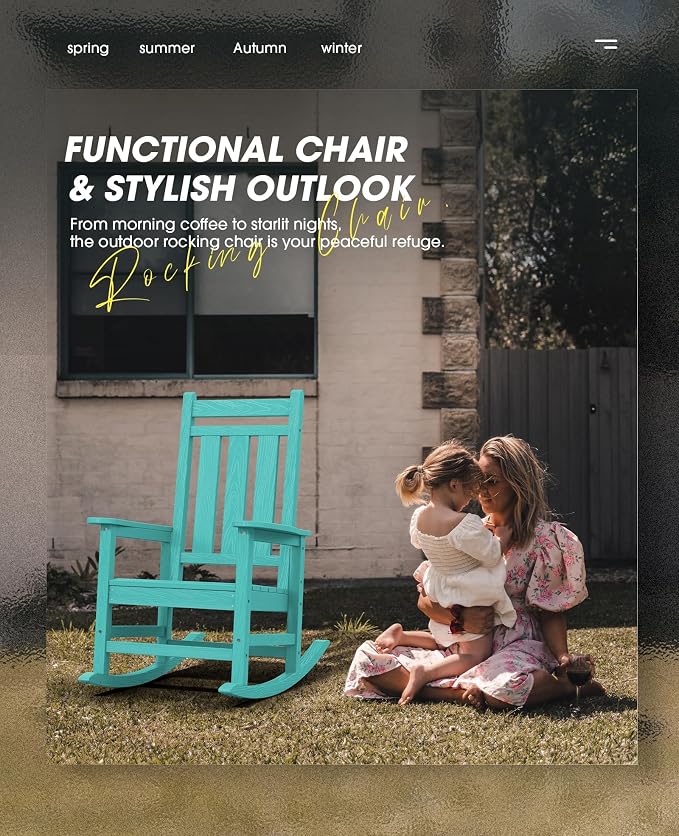 KINGYES Oversized Outdoor Rocking Chair, All-Weather Patio Rocking Chairs - Image 8