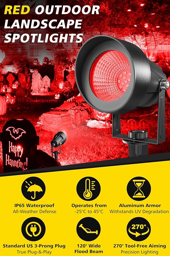 T-SUN Red Spotlight Outdoor, Waterproof LED Landscape Lighting - Image 4