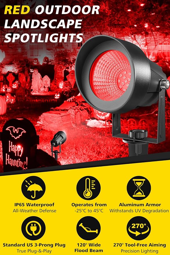 T-SUN Red Spotlight Outdoor, Waterproof LED Landscape Lighting - Image 2