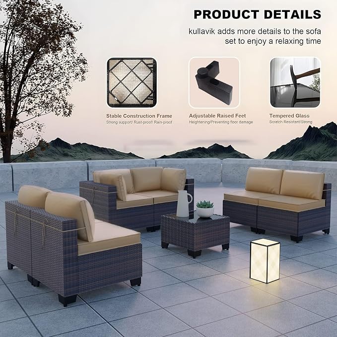 Kullavik 12PCS Outdoor Patio Furniture Set, PE Wicker Rattan Sectional Sofa - Image 6