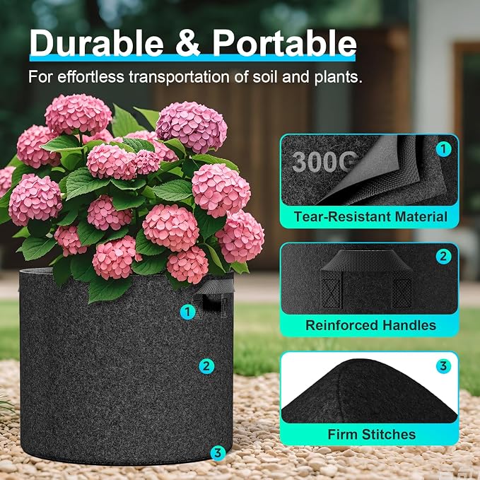 Land Guard 4-Pack Fabric Grow Bags 30 Gallon, Thickened Nonwoven Garden Pots - Image 4