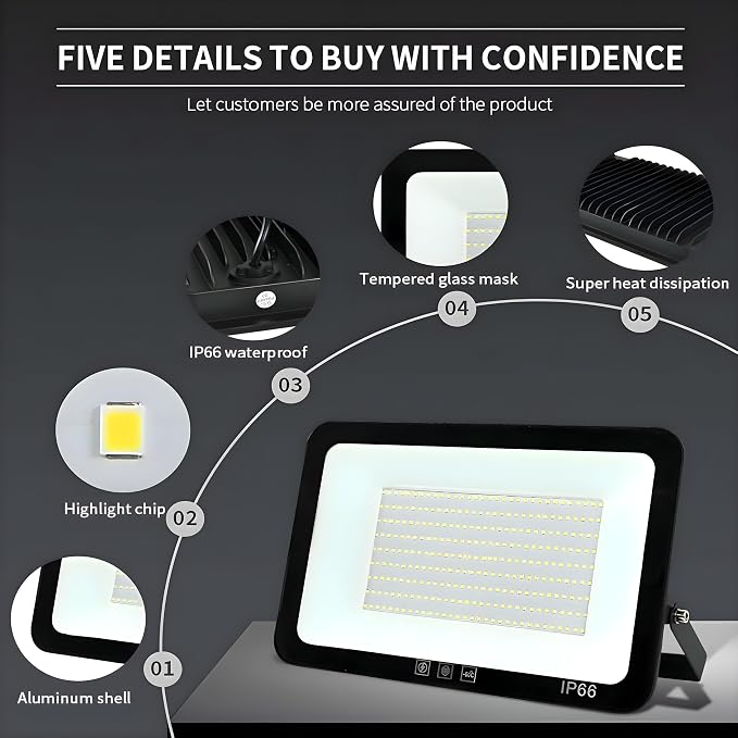 4Pack LED Flood Light Outdoor, 100W LED Work Light 11000lmwith 6FT US Plug - Image 5