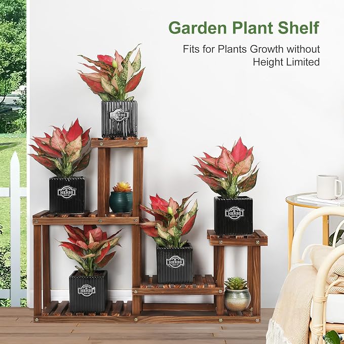Pine Wood Plant Stand Indoor Outdoor Multi Layer Flower Shelf Rack Higher and - Image 6