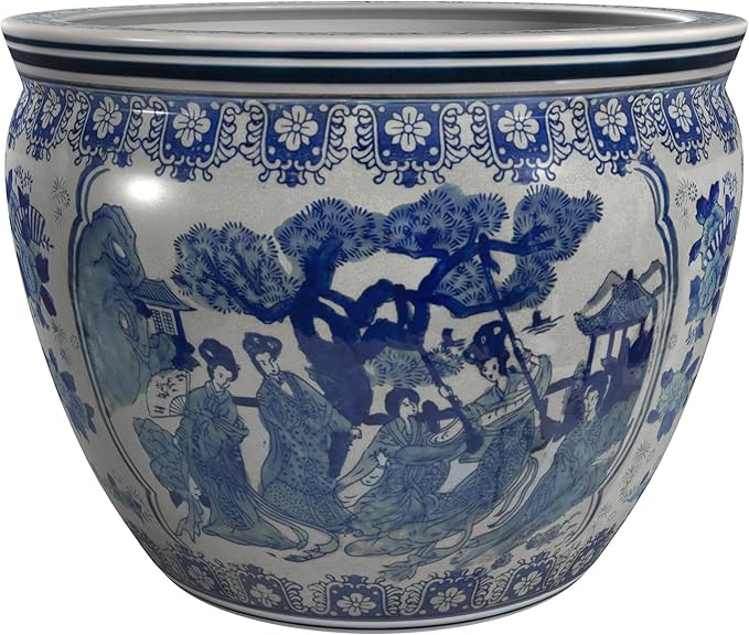 18" Ladies Blue & White Porcelain Fishbowl by RedLantern