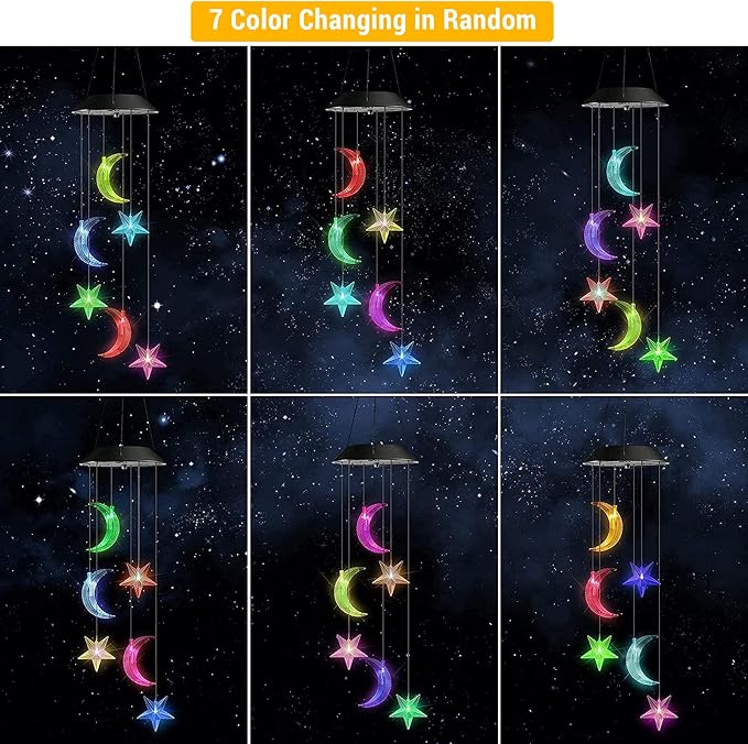 Toodour Solar Wind Chimes, Color Changing Wind Chimes Moon and Star, LED - Image 4