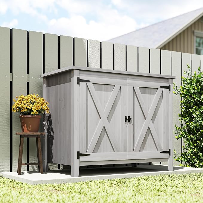 Outsunny Wood Garden Shed, Compact Outdoor Storage Cabinet Potting Shed - Image 8