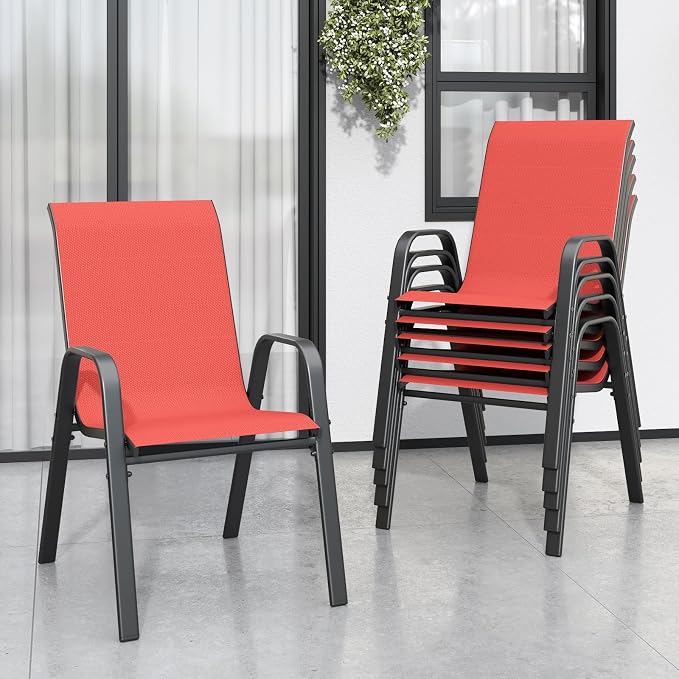 Patio Chairs Set of 6, Stackable Outdoor Dining Chairs by Vimstora