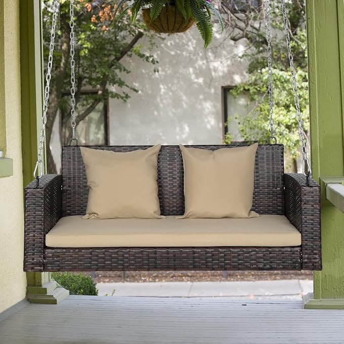 VINGLI Heavy Duty 800 LBS Wicker Hanging Porch Swing - Image 2