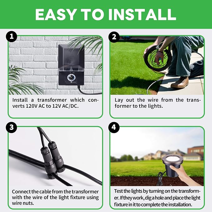 Landscape Well Lights Kit, 4 Pack LED Low Voltage Ground Lights and 100W - Image 8