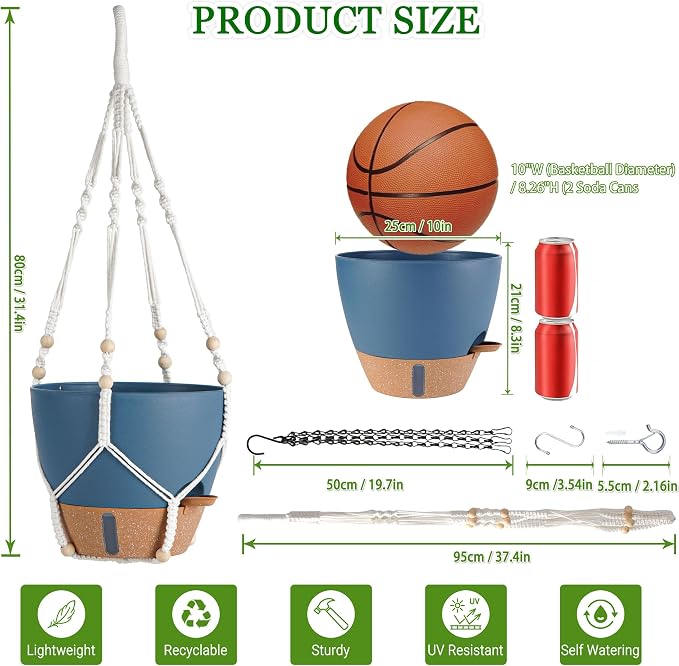 Hanging Planter Self Watering 10 Inch, 2 Pack Hanging Baskets - Image 3