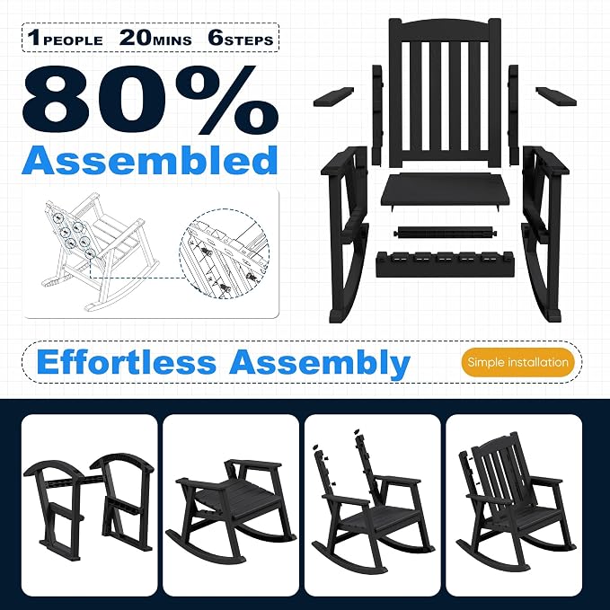 Devoko PP Material Rocking Chair Outdoor Indoor All Weather High Back Patio - Image 5