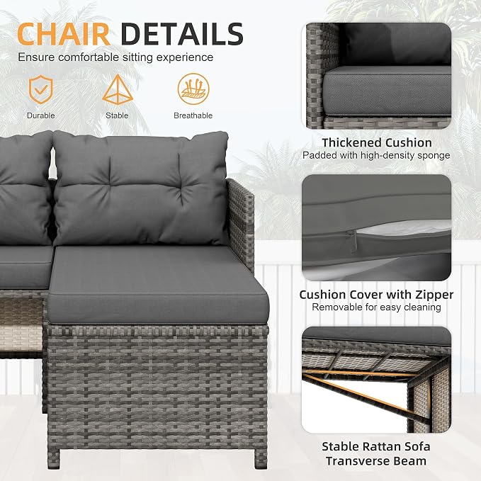 Shintenchi 3-Piece Outdoor Patio Furniture Sets, Wicker Patio Conversation Sets - Image 5
