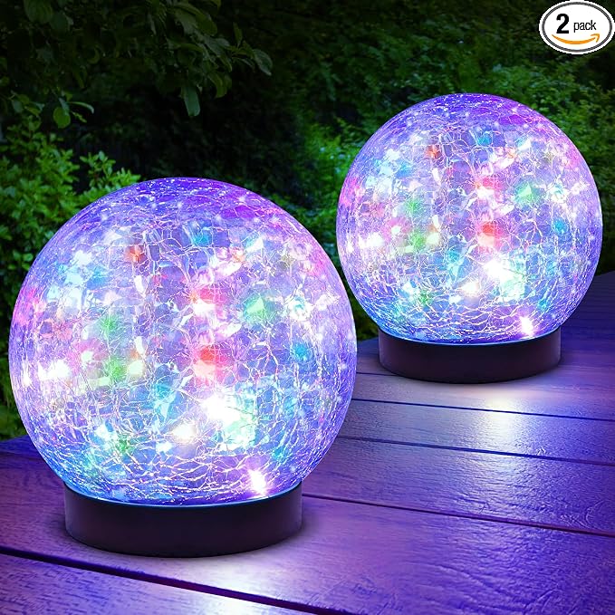 2-Pack Garden Solar Lights Outdoor, Colored Cracked Glass Ball Light Waterproof by ASOMST