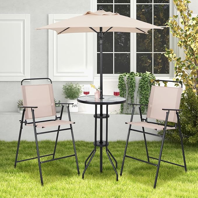 Giantex 4-Piece Outdoor Bar Set, Round High Top Bar Table - Image 3