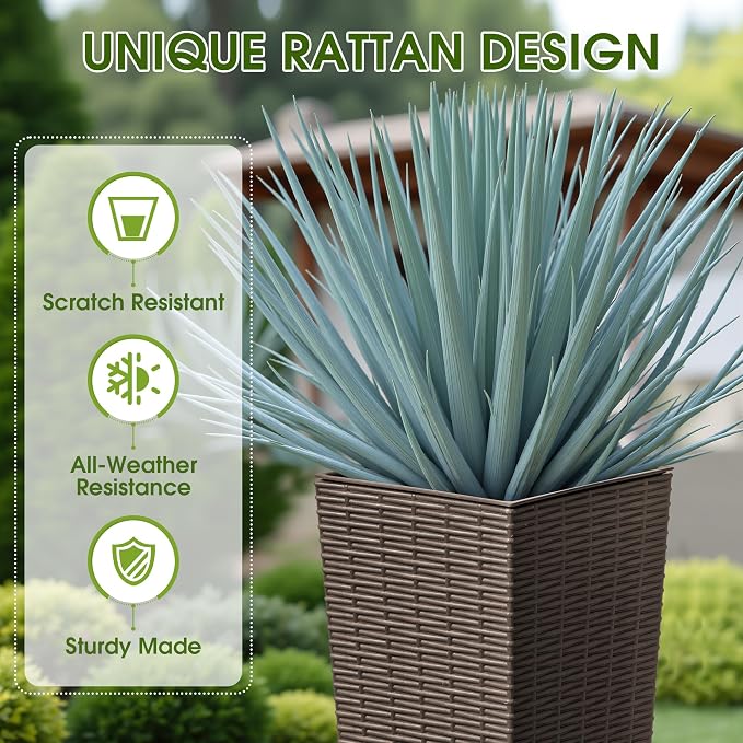 Devoko Resin Tall Planters for Outdoor Plants Set of 2, Large Taper Outdoor - Image 2