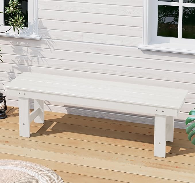 SERWALL 2-Person Outdoor Bench Backless, HDPE Outdoor Benches Weatherproof - Image 2
