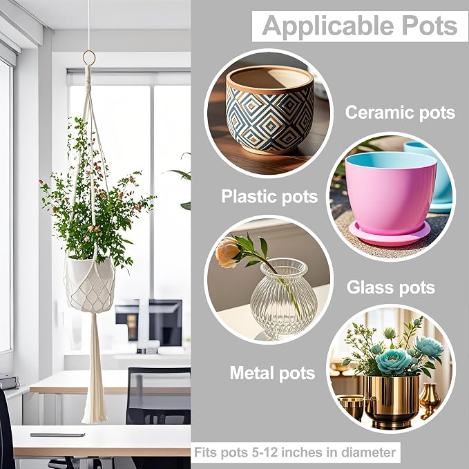 3 Pack Macrame Plant Hanger Indoor, 35 41 47 Inch Handmade Boho Hanging Planter - Image 5