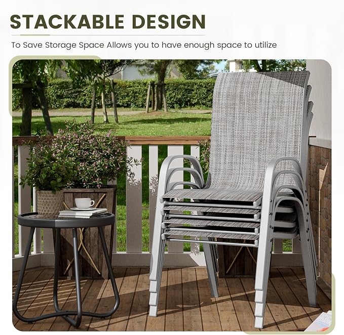 UDPATIO Patio Chairs Set of 4, Stackable Silver Outdoor Dining Chairs - Image 6