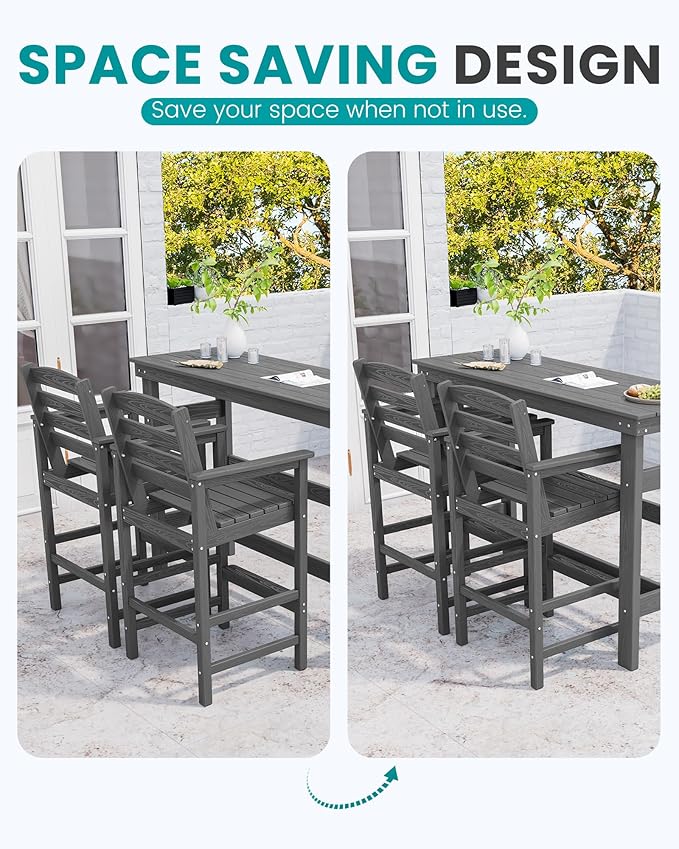 SERWALL 41" Outdoor Bar Table, All Weather HDPE Patio Bar Counter Height Table - Image 8