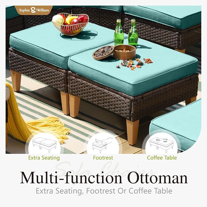 Sophia & William Outdoor Wicker Sectional Sofa Set, 8 Piece Half Moon Curved - Image 6