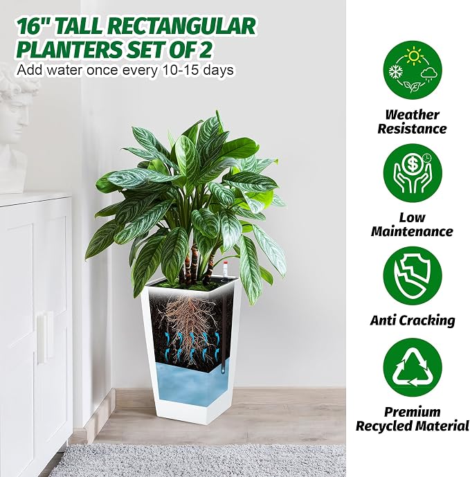 Garvee 16" Tall Planters Set of 4, Outdoor＆Indoor Black Planter Pots, High - Image 2