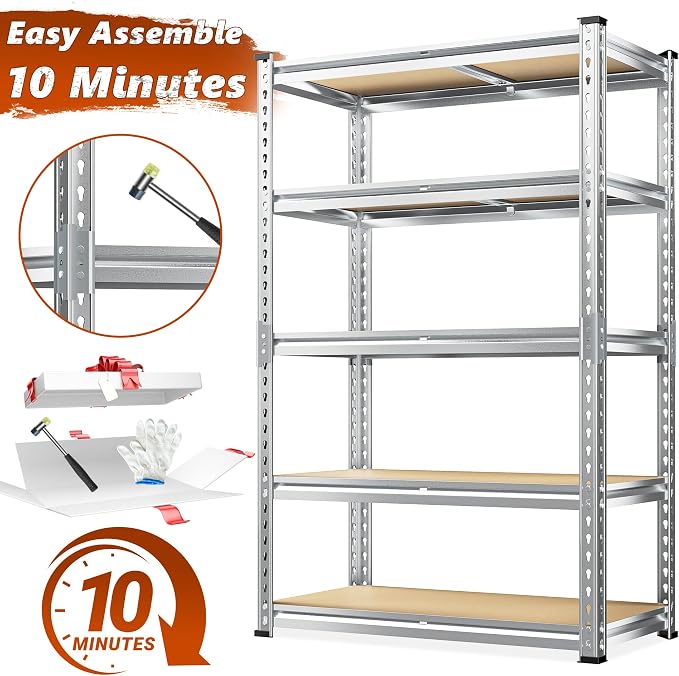 REIBII Garage Shelving, 5 Tier Storage Shelves Load 2400LBS, Adjustable Garage - Image 9