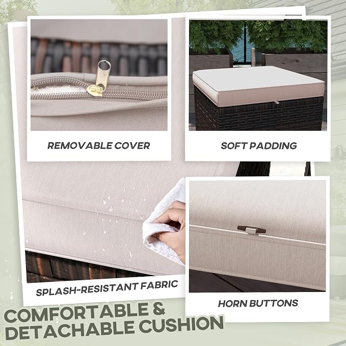 Outsunny 2 Pieces Outdoor Patio Ottomans, All Weather Wicker Outdoor Footstools - Image 5