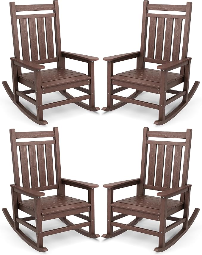 SERWALL Oversized Outdoor Rocking Chair Set of 4, HDPE Rocker by SERWALL